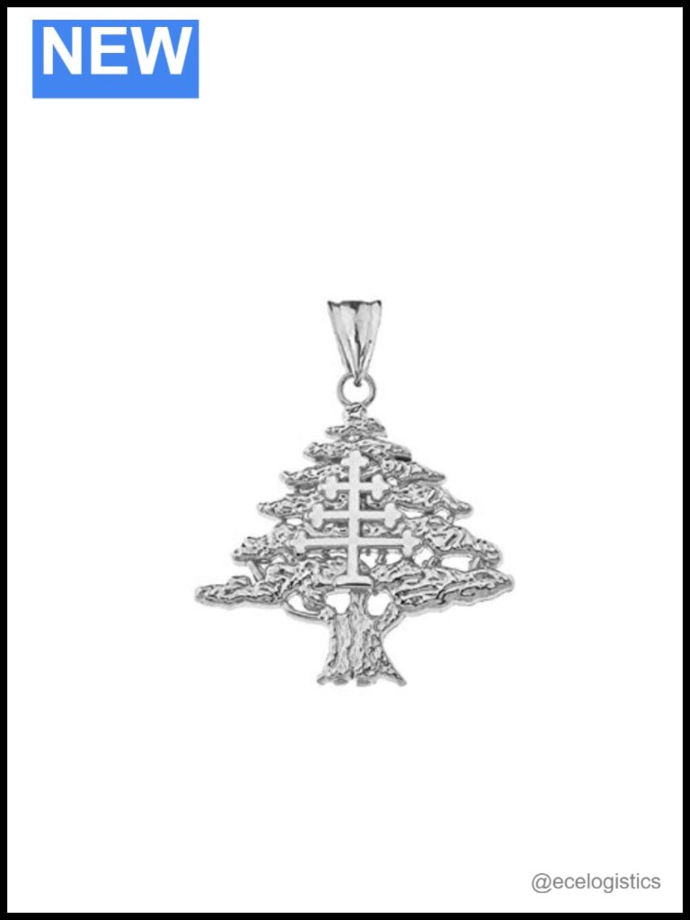 Sterling Silver Lebanese Cedar Tree Maronite Cross Pendant Necklace